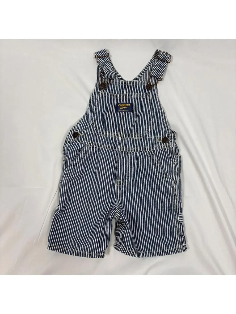 VTG OshKosh B'gosh Railroad Pinstrip Infant Short Overalls 18 mo